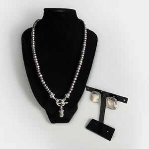 Freshwater Pearl Necklace Mother of Pearl Earrings Silver Plated Premier Designs